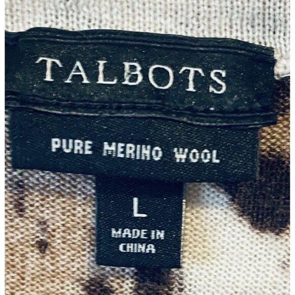 Talbots Sweater Womens Large Brown Animal Print Merino Wool Lightweight Boho - Picture 4 of 6